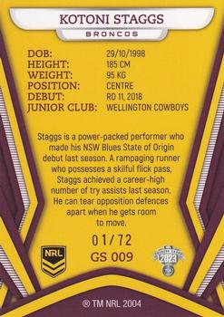 2023 NRL Traders Titanium - Gold Pearl Special #GS009 Kotoni Staggs Back